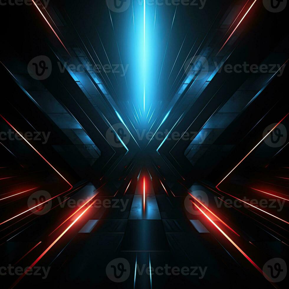 Simple dark neon background, rays of light on black photo