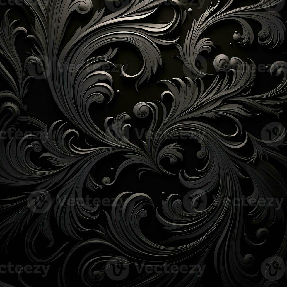 Simple black background, empty space for text, floral elements photo