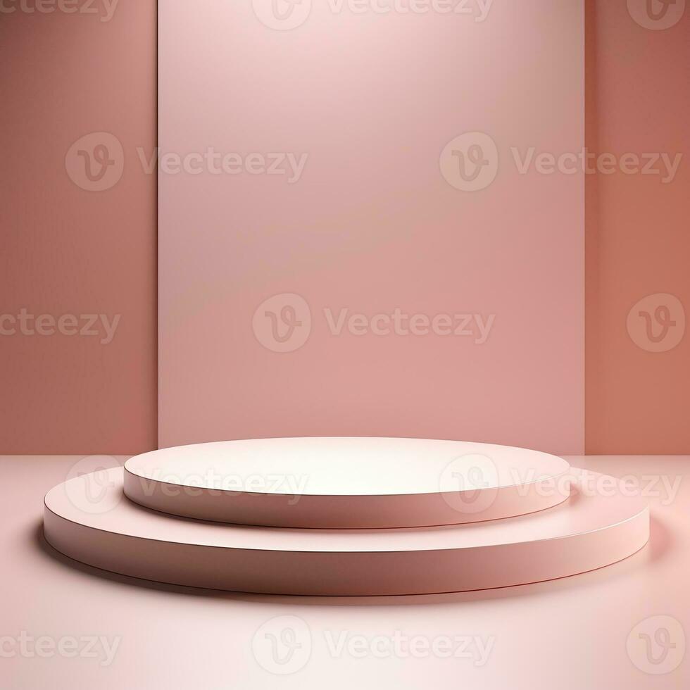 Stage, podium, empty pedestal for displaying objects and advertising goods, pink, beige, pastel photo