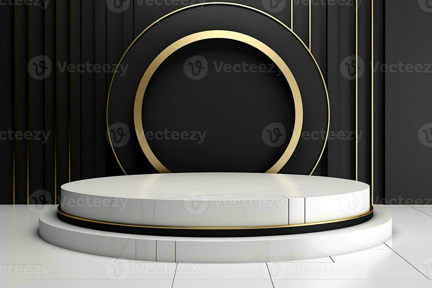 Stage, podium, empty pedestal for displaying objects and advertising goods, white, gray, pastel photo