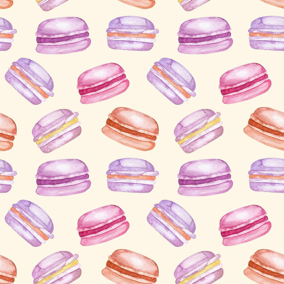 Watercolor seamless pattern of macaroon photo
