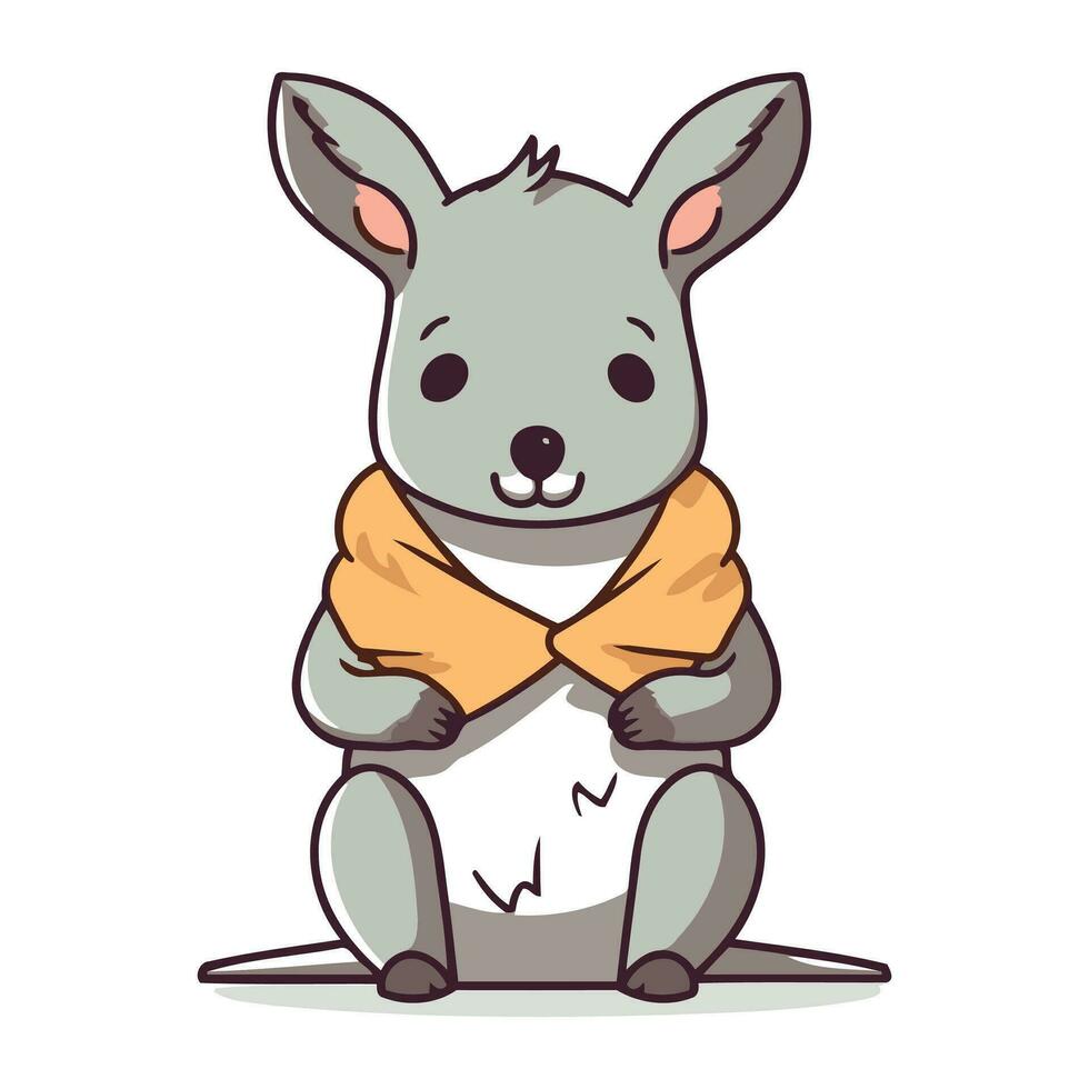 Cute cartoon kangaroo with orange scarf. Vector illustration.