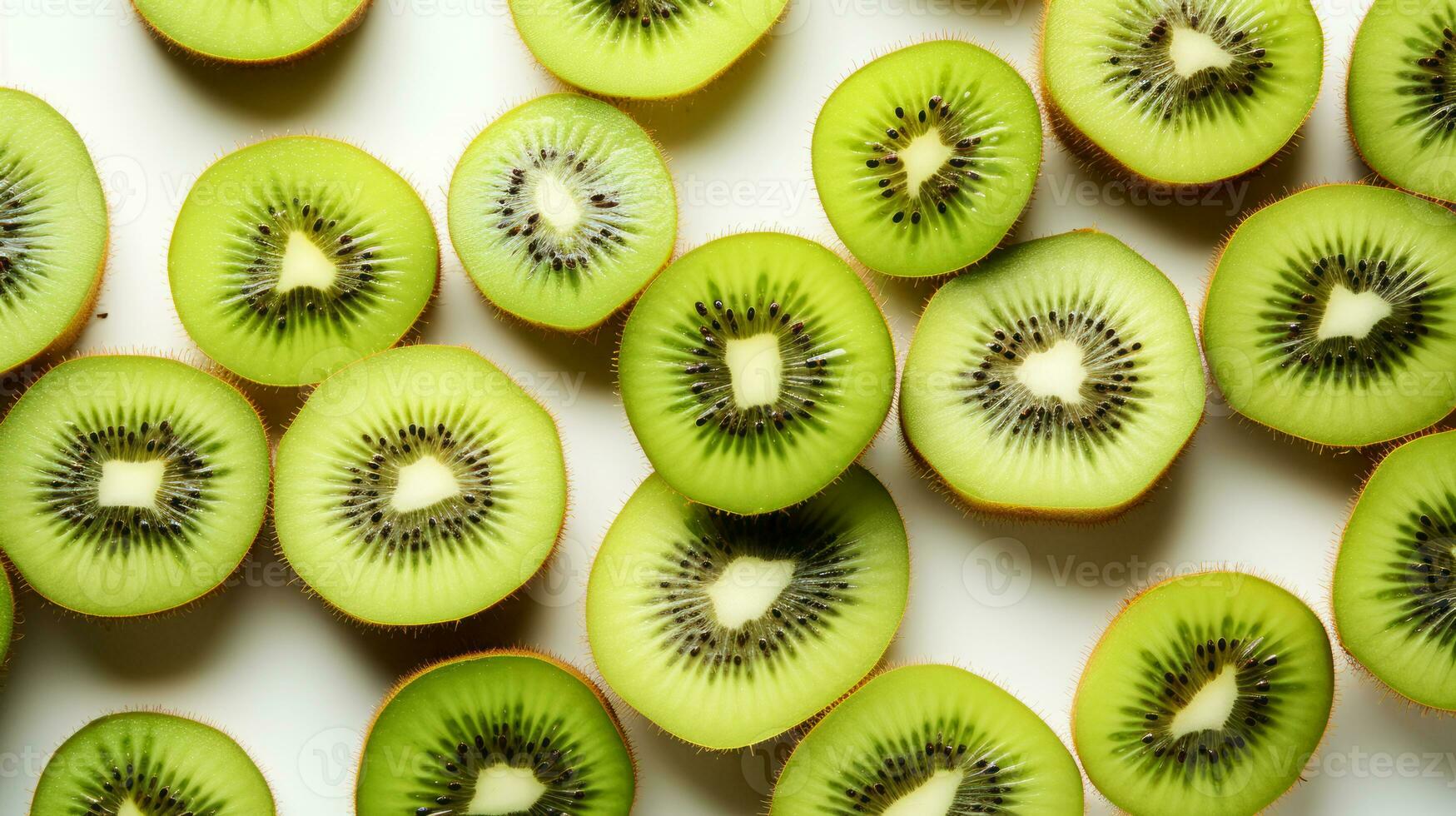 Fresh kiwi slice background on white background. Ai generated. photo