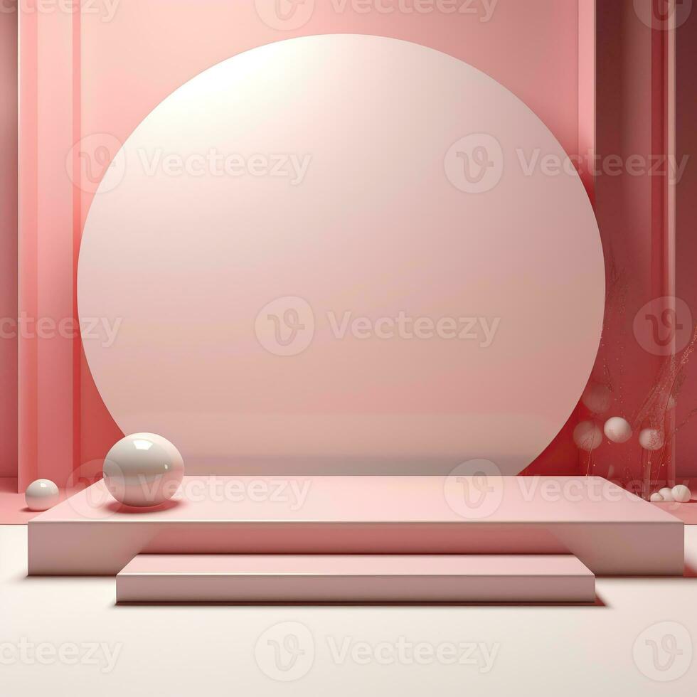 Empty minimalistic glossy scene with pearls. Pink, beige, neutral color podium for goods and items photo