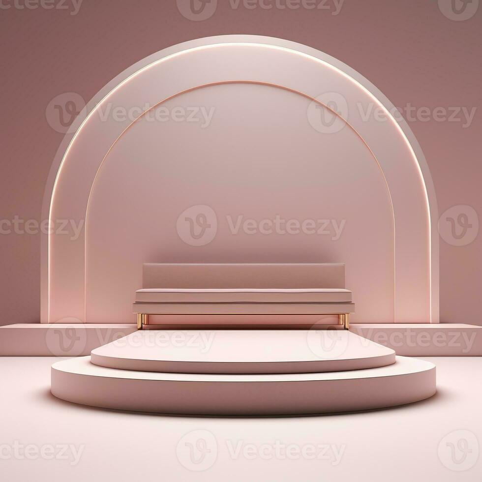 Stage, podium, empty pedestal for displaying objects and advertising goods, pink, beige, pastel photo