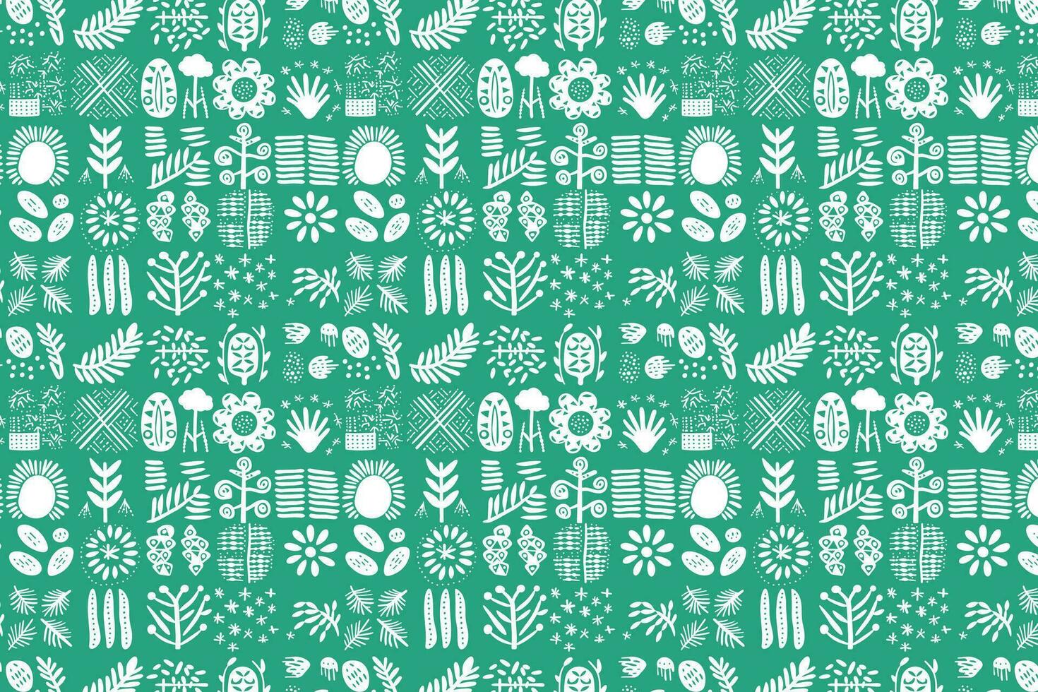 Green Background with White Floral Pattern, Spread-Winged Bird vector