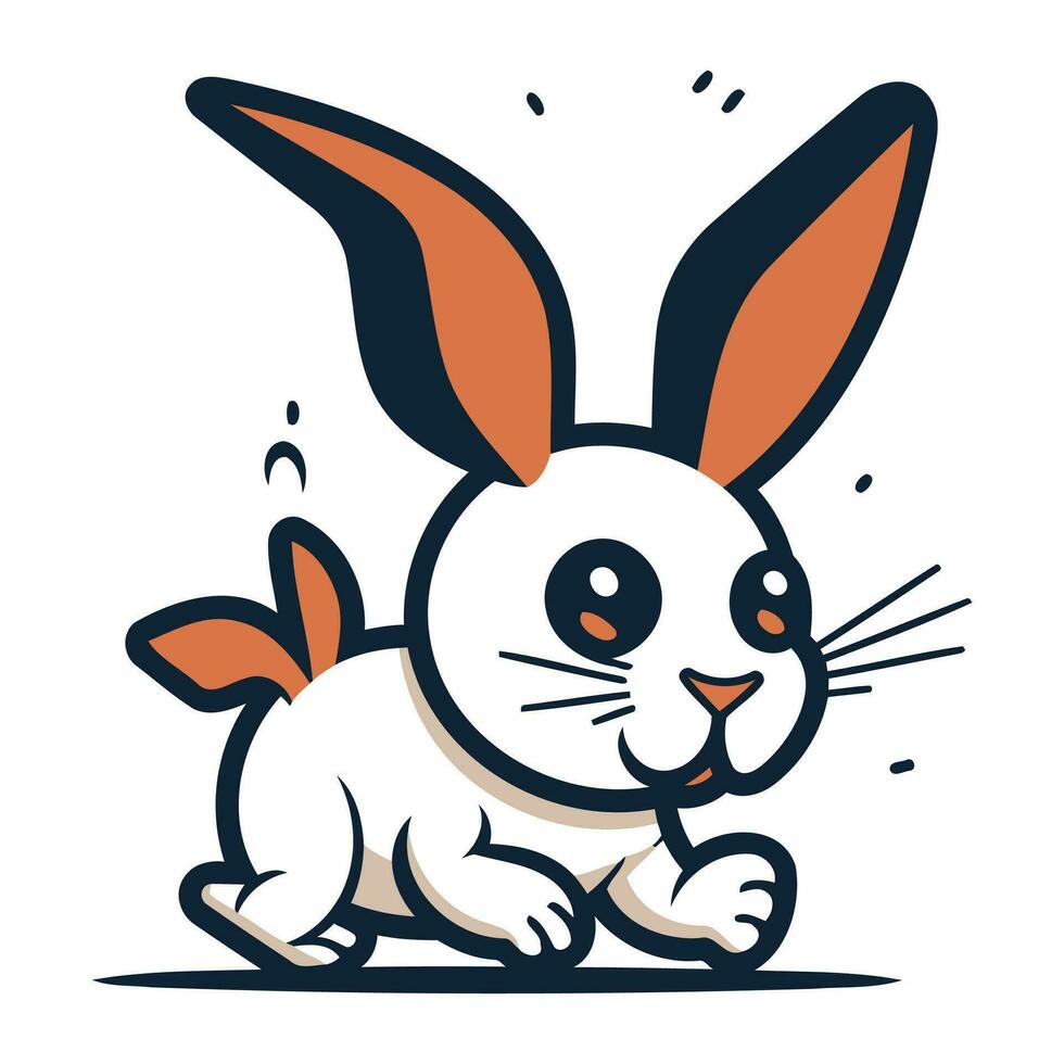 Rabbit running vector illustration isolated on white background. Easter bunny mascot.