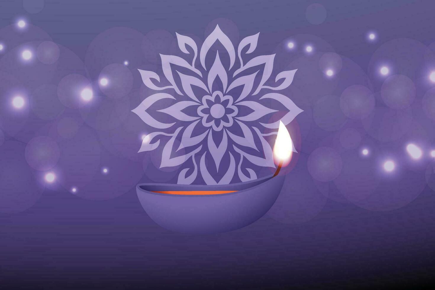 Purple Diwali Background with White Mandala and Diya Lamp vector