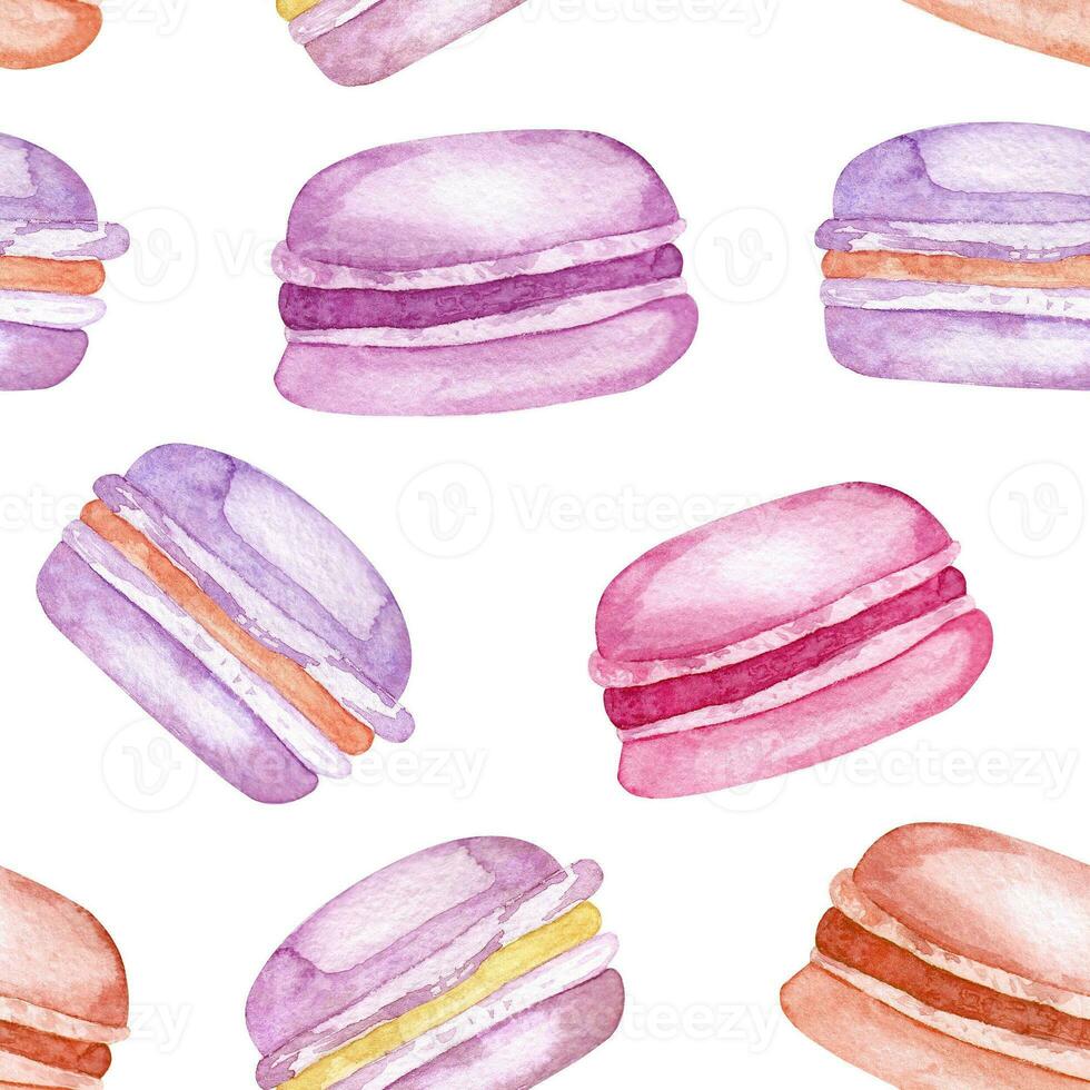 Watercolor seamless pattern of macaroon photo