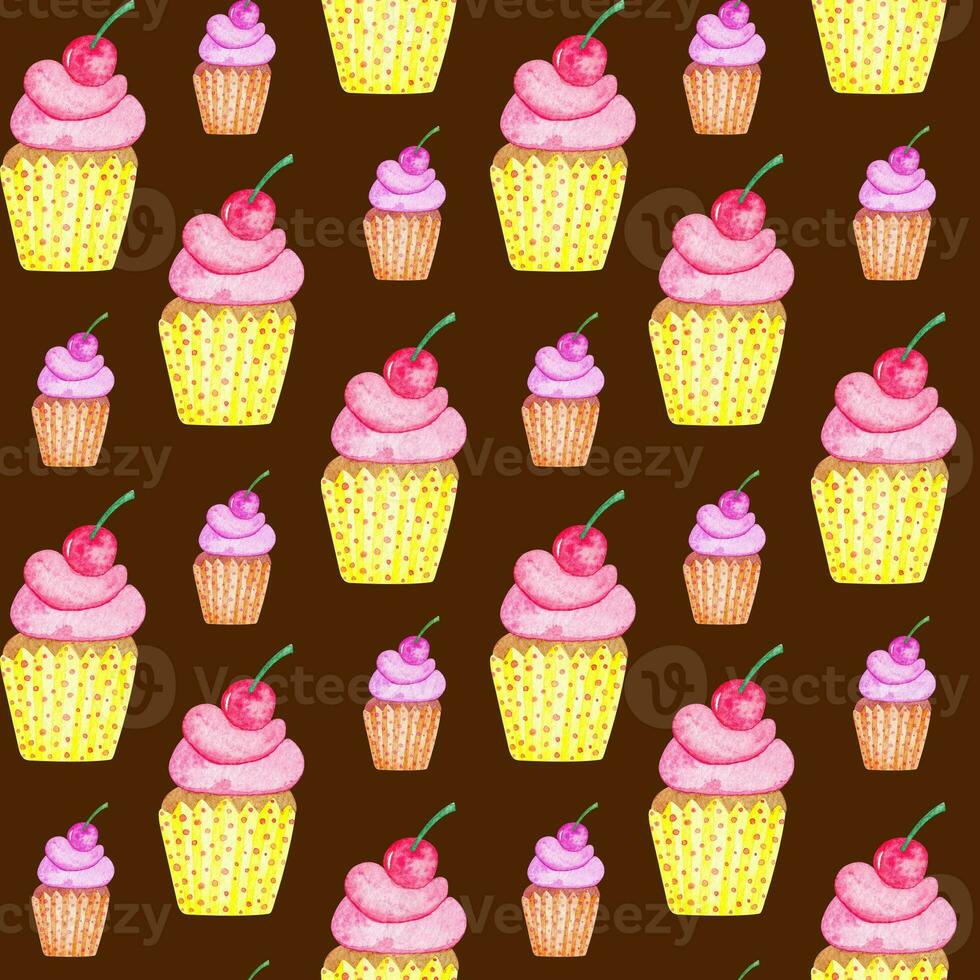 watercolor seamless pattern of cakes photo