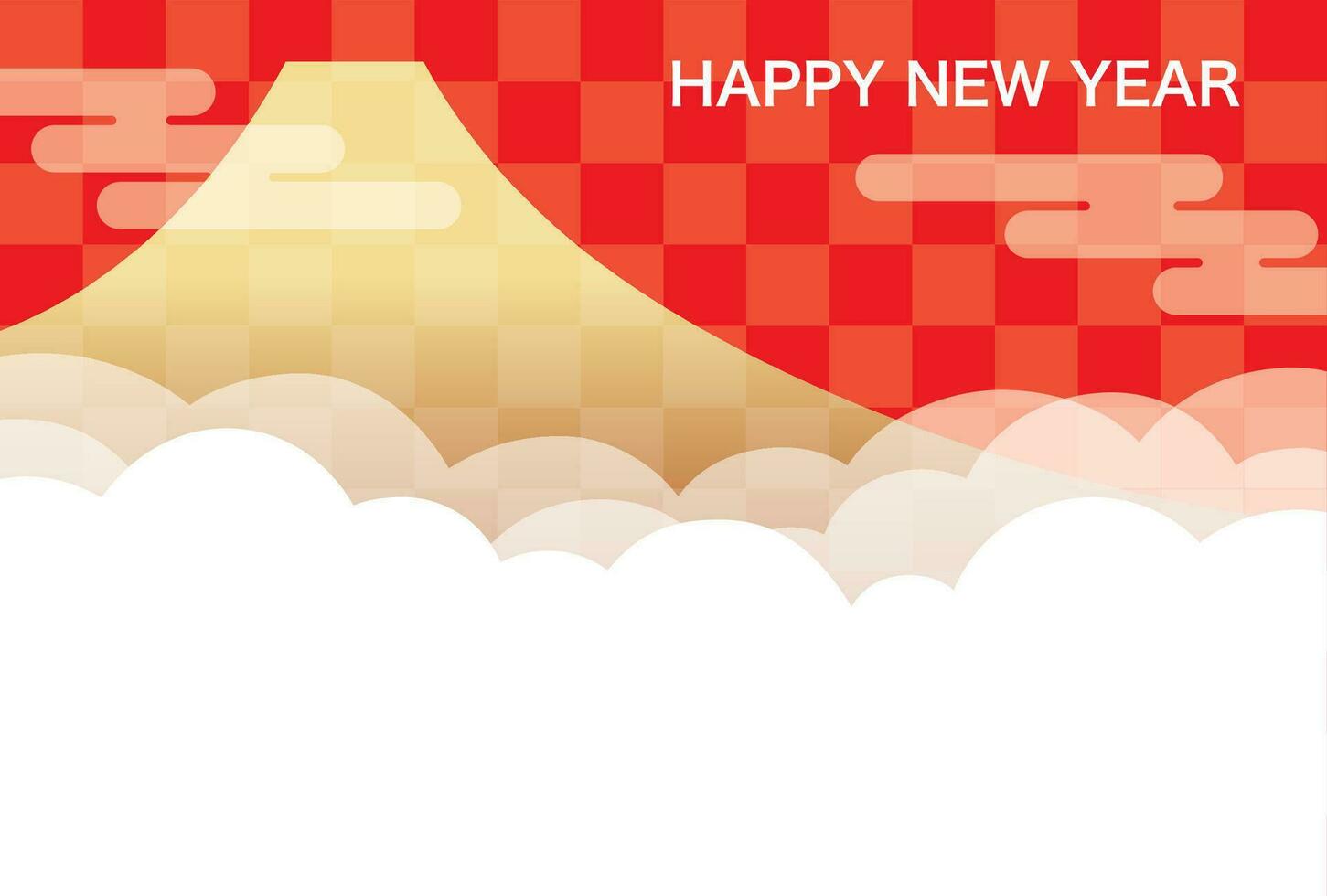 Vector New Year Card Template With Mt. Fuji, Clouds, And Text Space.