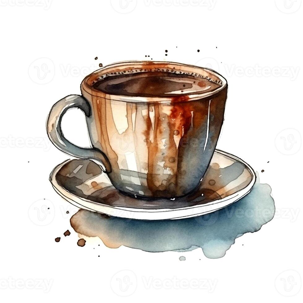 Watercolor cup of coffee. Sketch style illustration, hand draw, doodle. Icon, logo, print, sublimation, clipart. photo