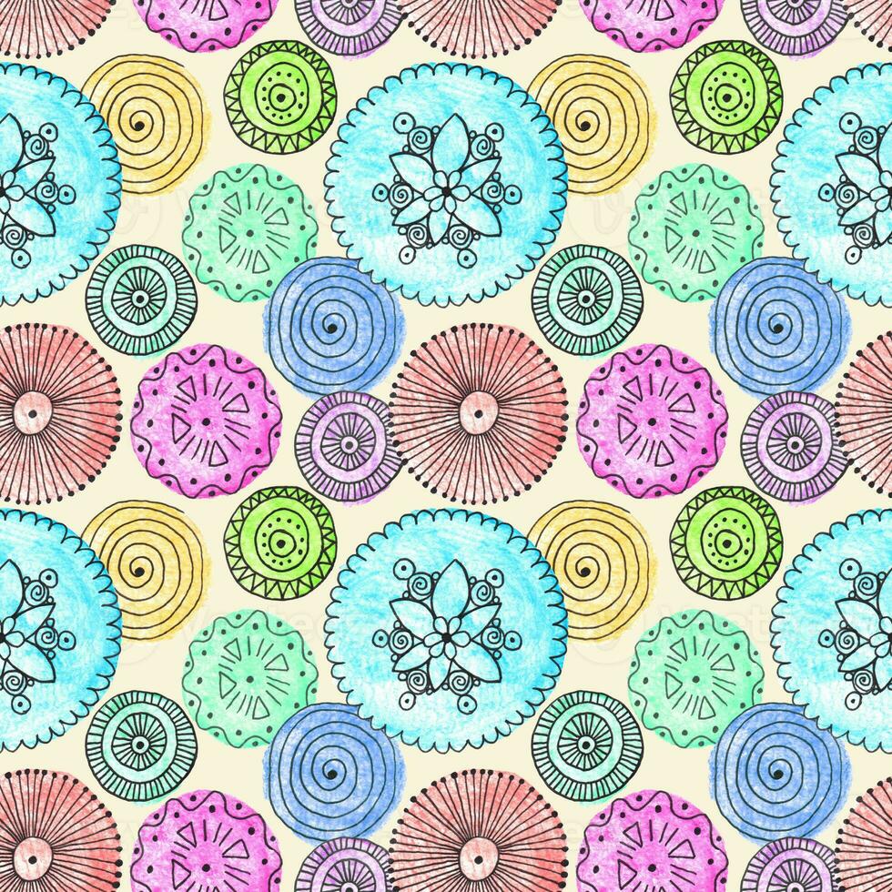 seamless doodle pattern of round elements photo