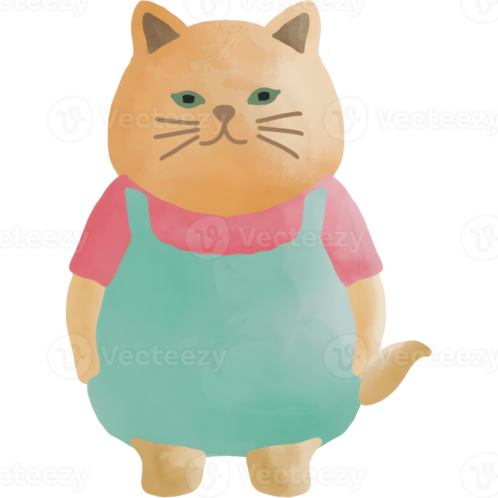 watercolor very cute cat illustration png