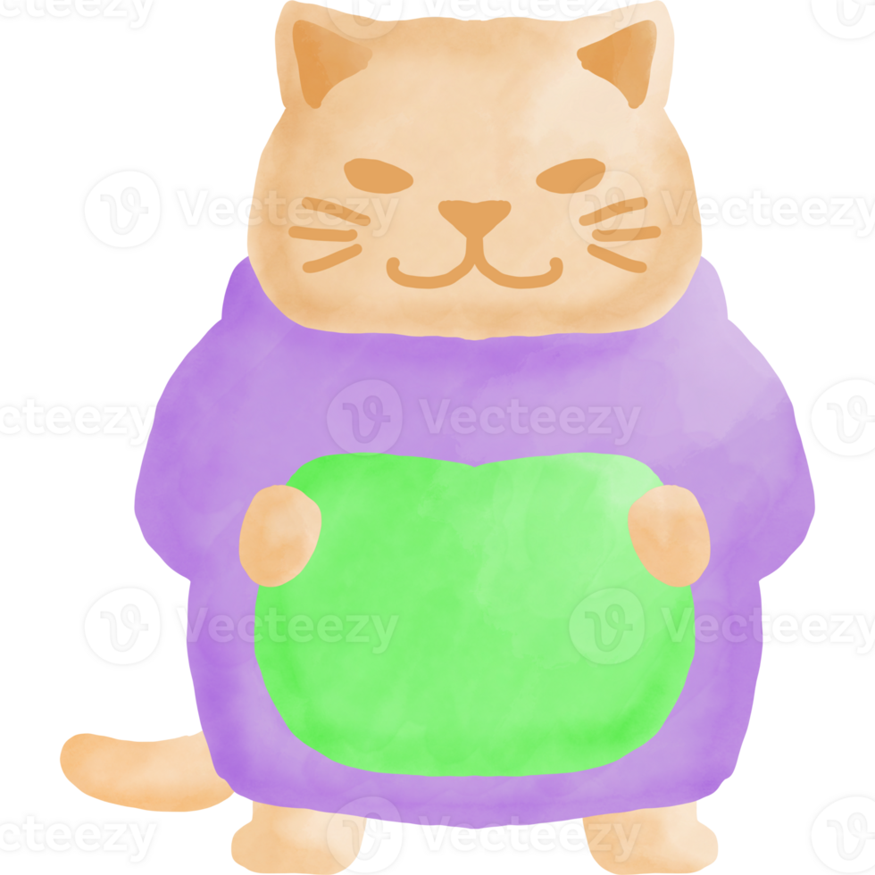 watercolor very cute cat illustration png