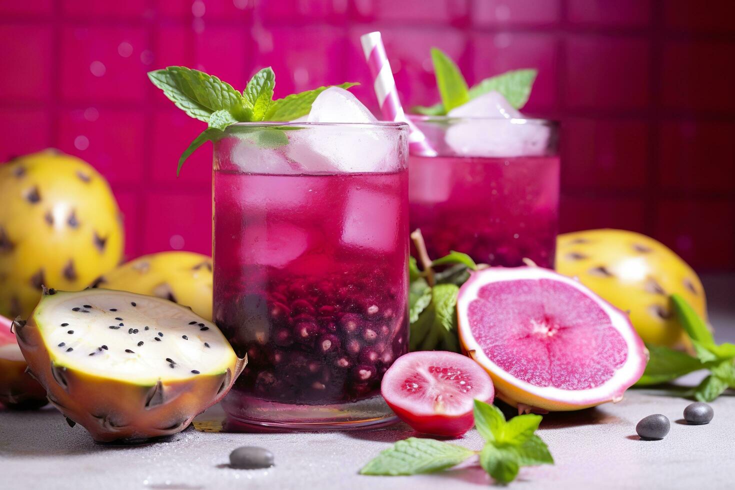 Pitahaya or dragon fruit mojito. Generative AI photo