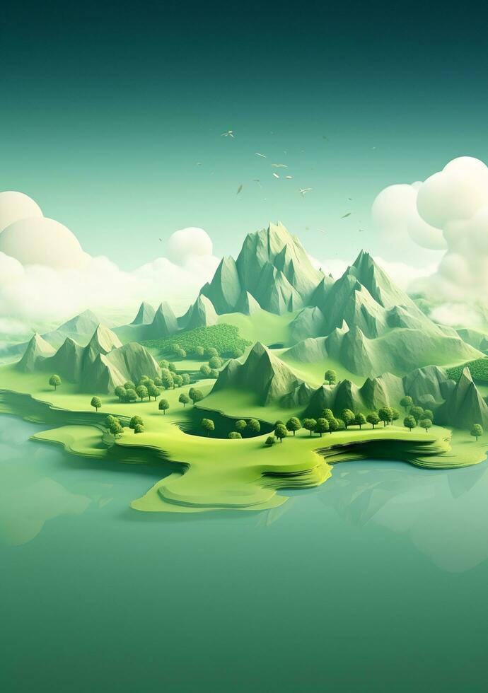 Cartoon style landscape with grass and clouds AI Generated photo