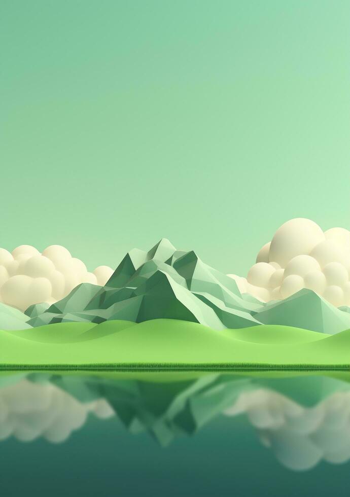 dibujos animados estilo paisaje con césped y nubes ai generado foto