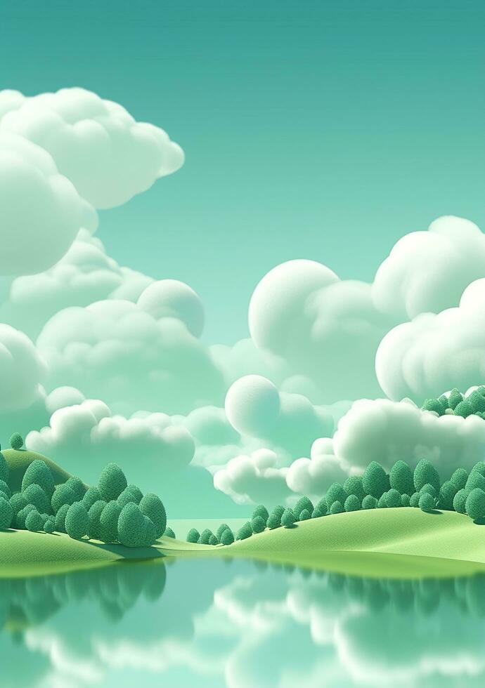 Cartoon style landscape with grass and clouds AI Generated photo