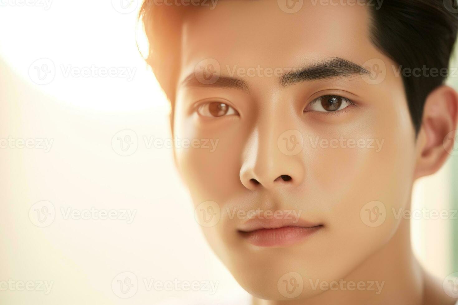 Portrait of handsome young asian man with clean skin, studio shot AI generated photo