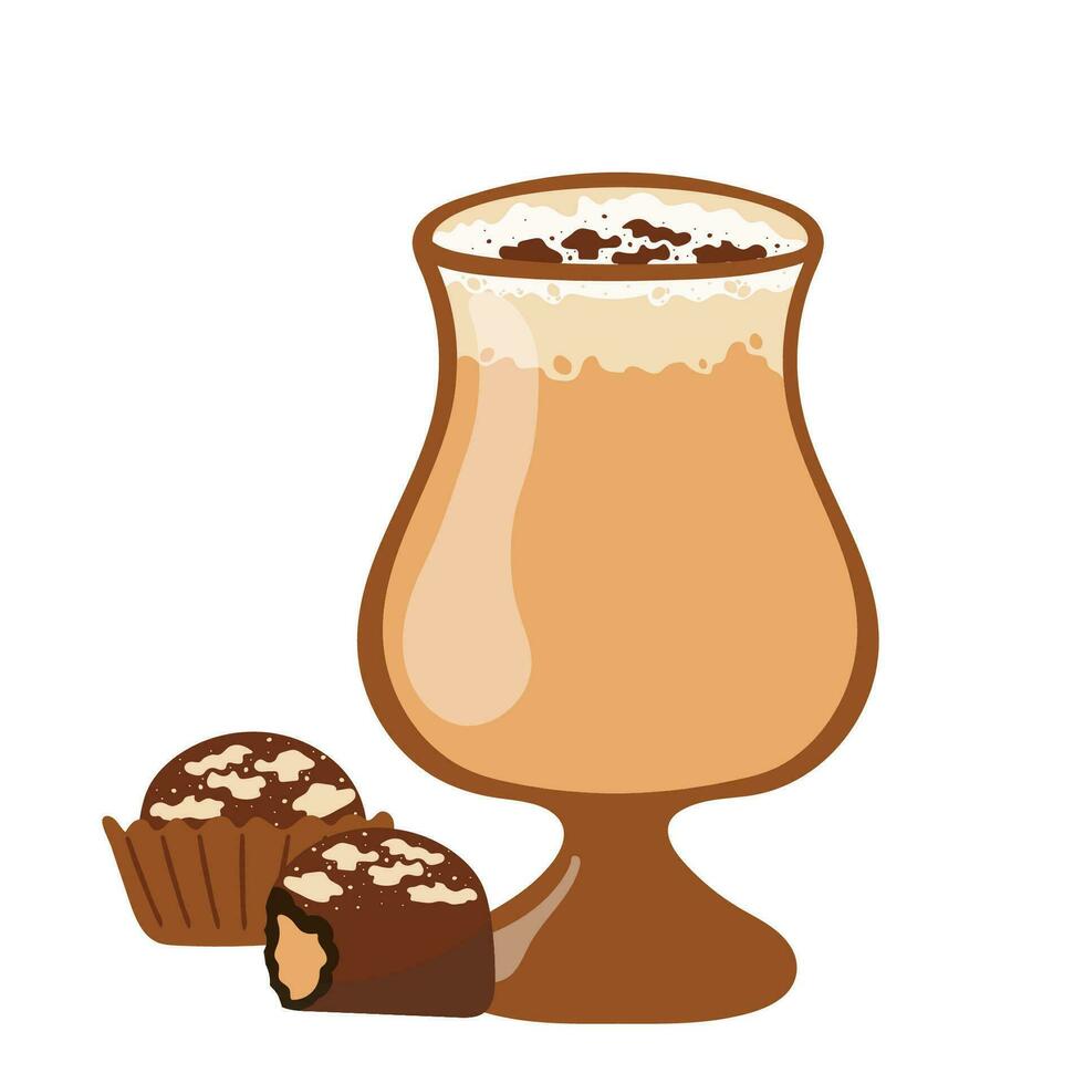 Christmas Mug With Cream Drink. Winter hot drink with chocolates vector
