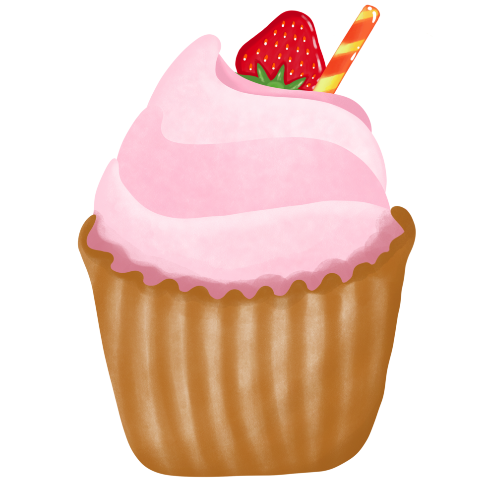 a cupcake with pink frosting and a strawberry on top png