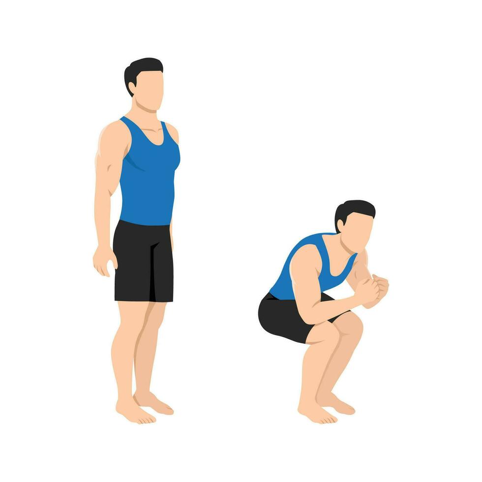 Man doing narrow air squat exercise. vector