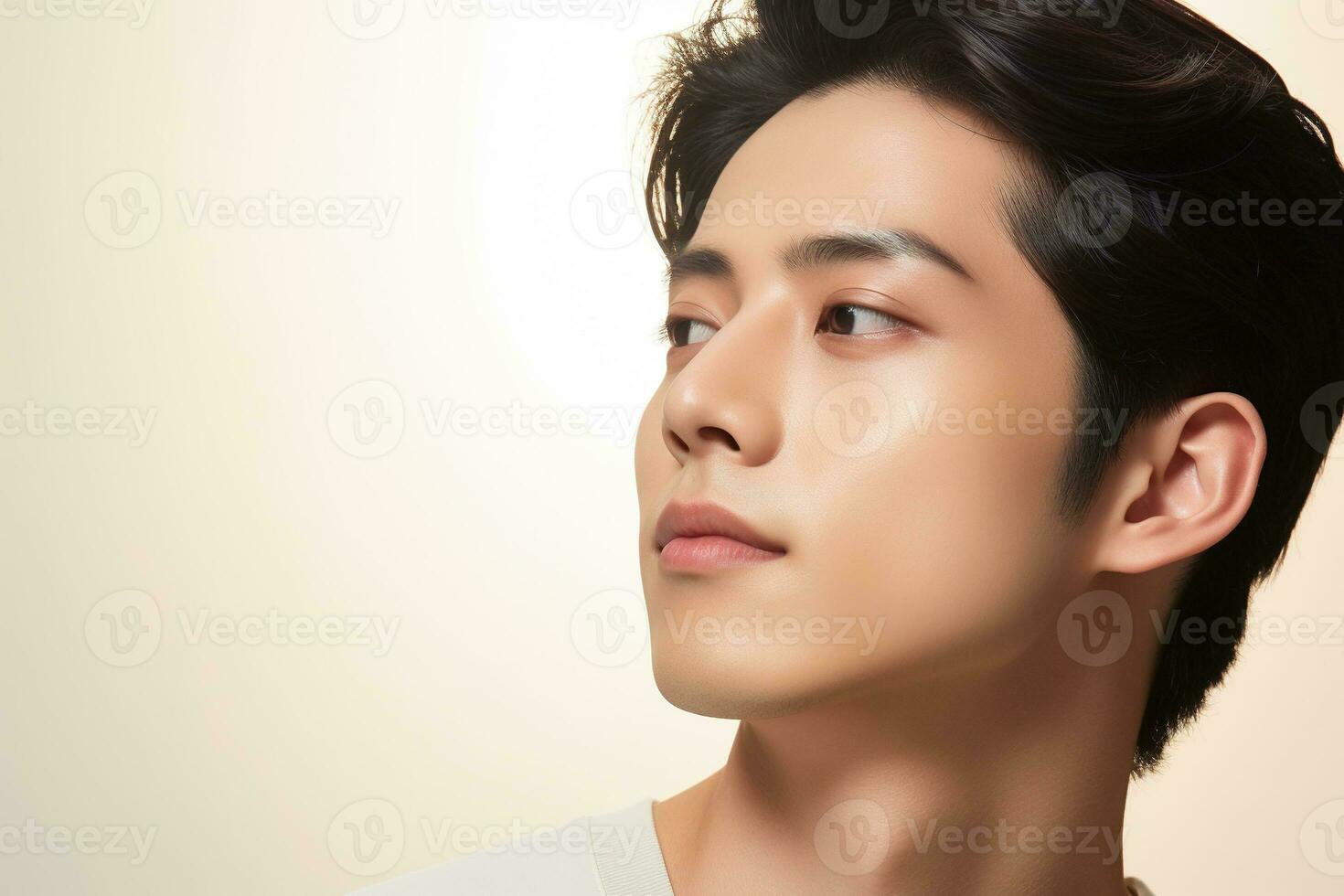 Portrait of handsome young asian man with clean skin, studio shot AI generated photo