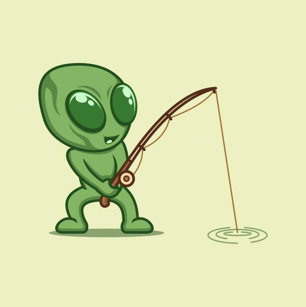 cute cartoon alien is fishing vector