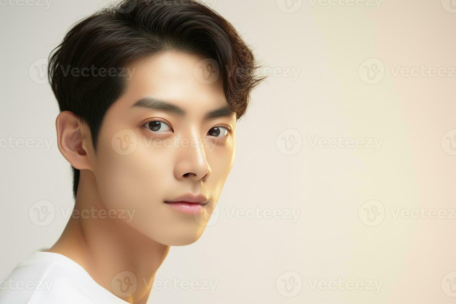 Portrait of handsome young asian man with clean skin, studio shot AI generated photo
