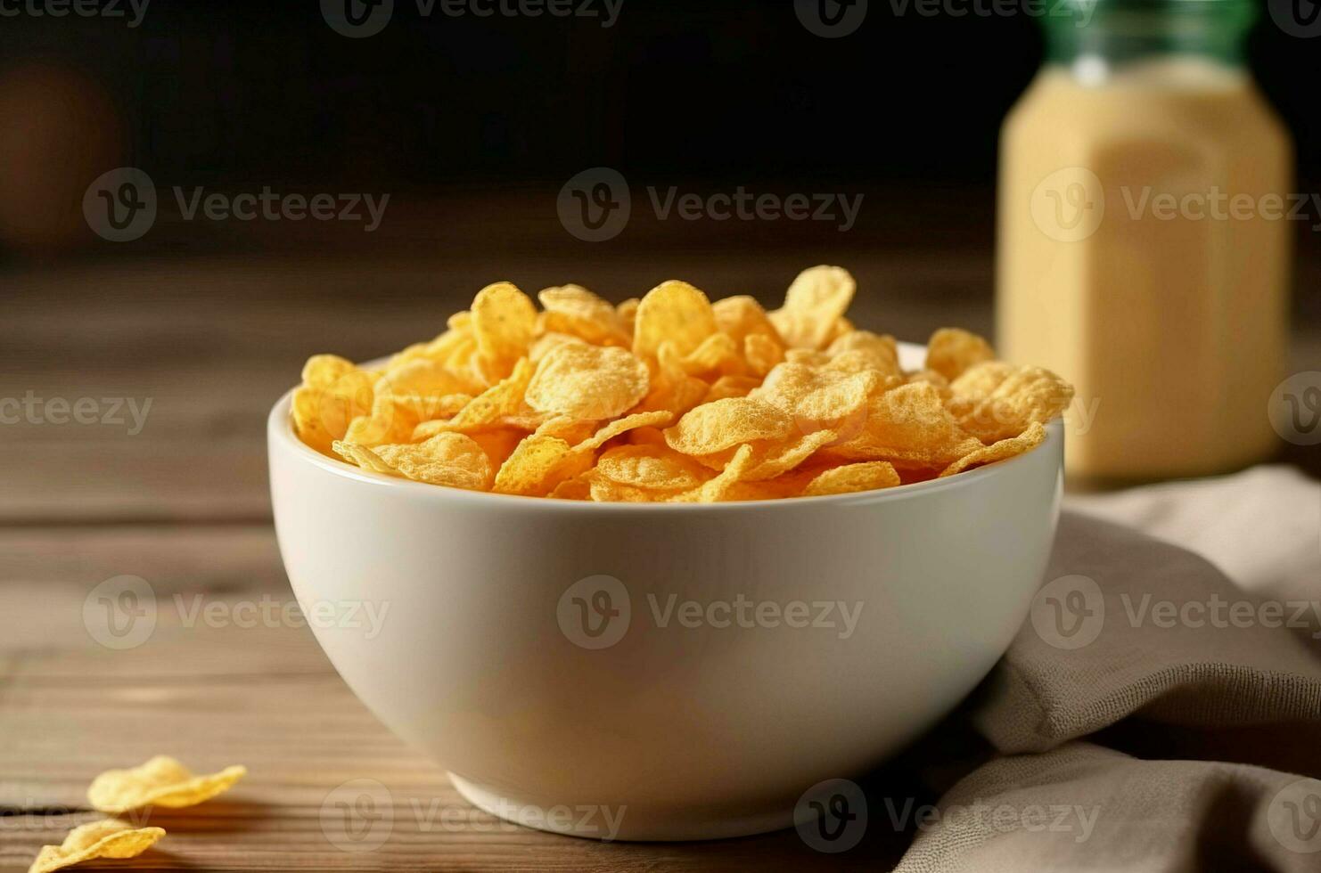 Tasty cornflakes milk bowl. Generate Ai photo