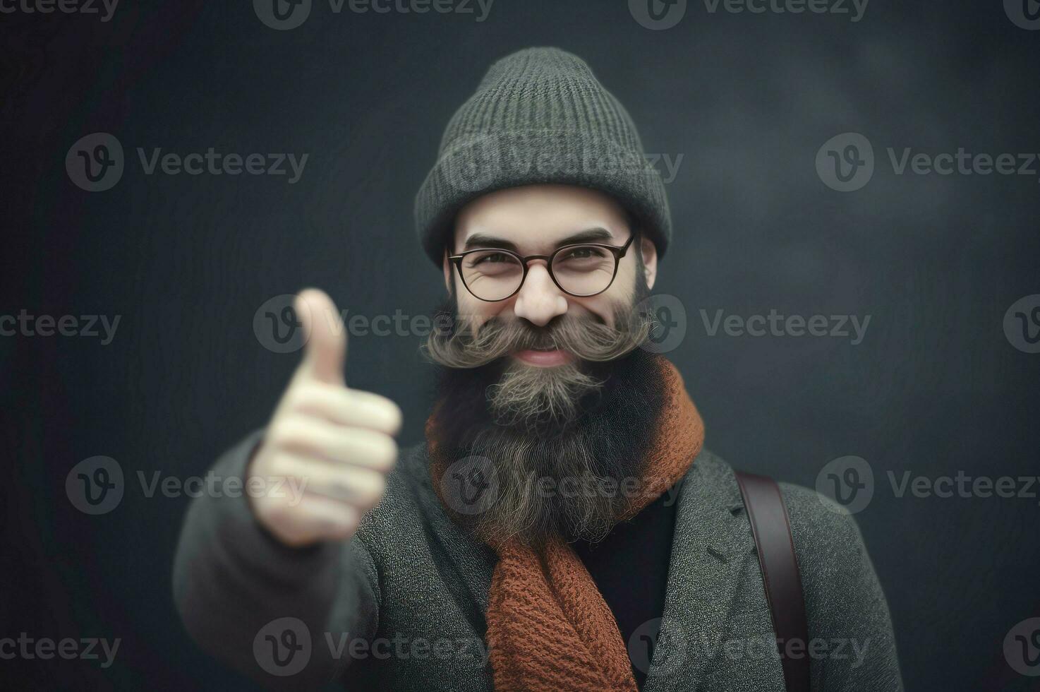 Hipster man with thumb up. Generate ai photo