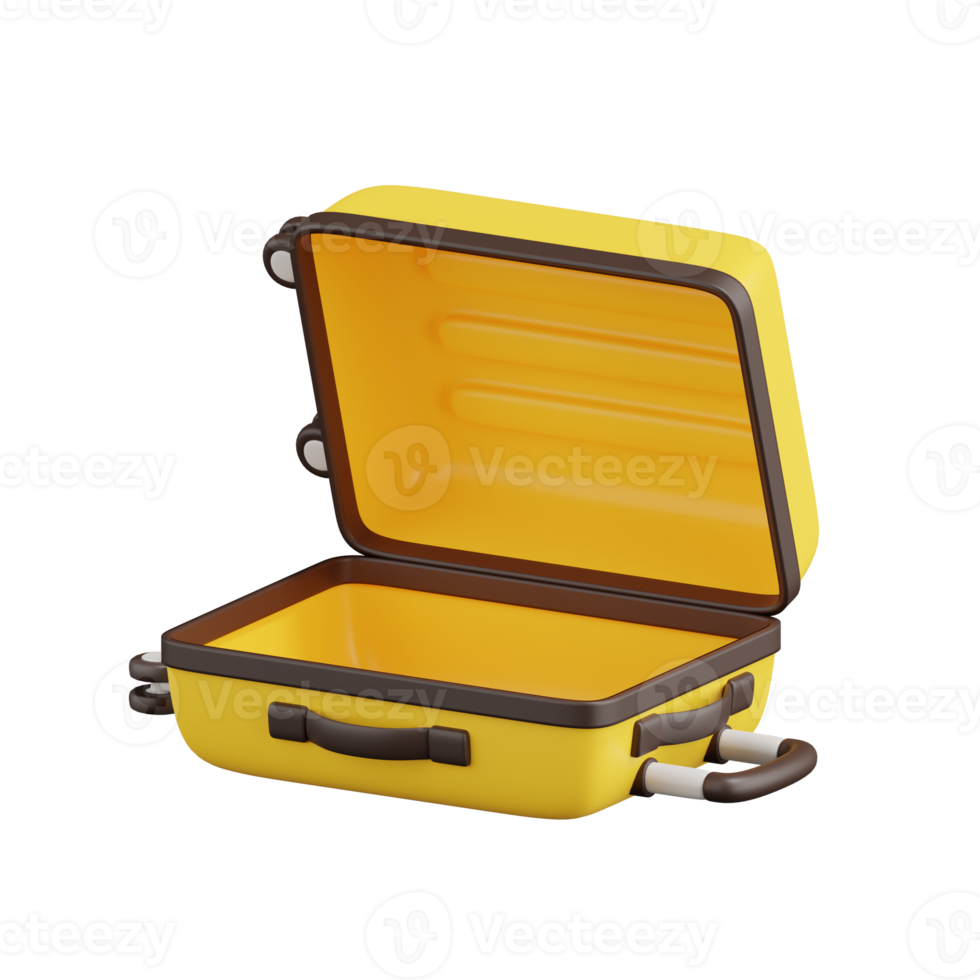 3d render of open yellow travel suitcase. png