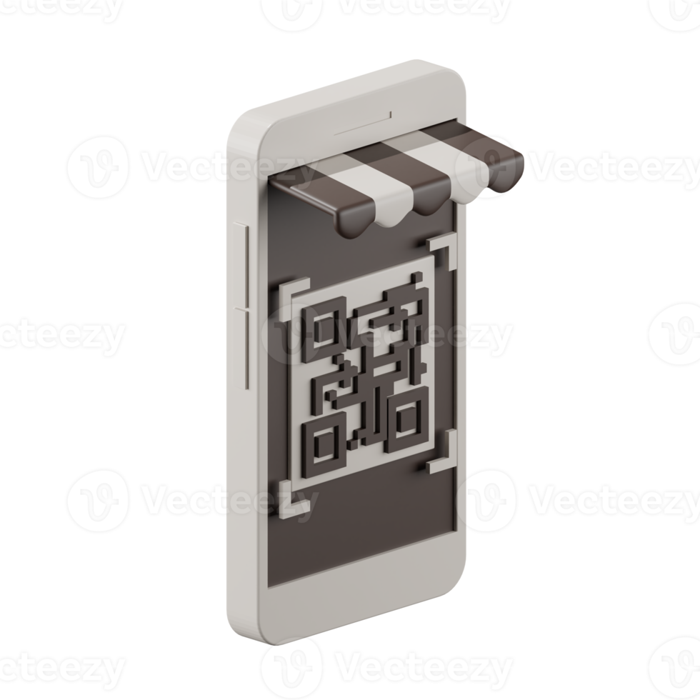 3d render do Smartphone com qr Varredura, compras conectados conceito. png