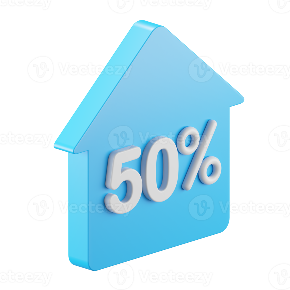 3d icon rendering of house and discount promotion isolated background. png
