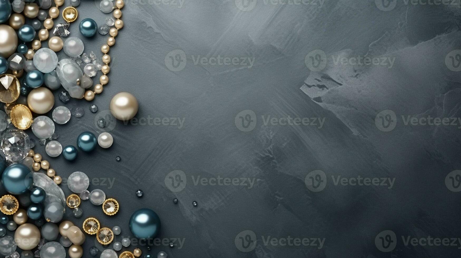 space for text on textured background surrounded by jewelries, background image, AI generated photo
