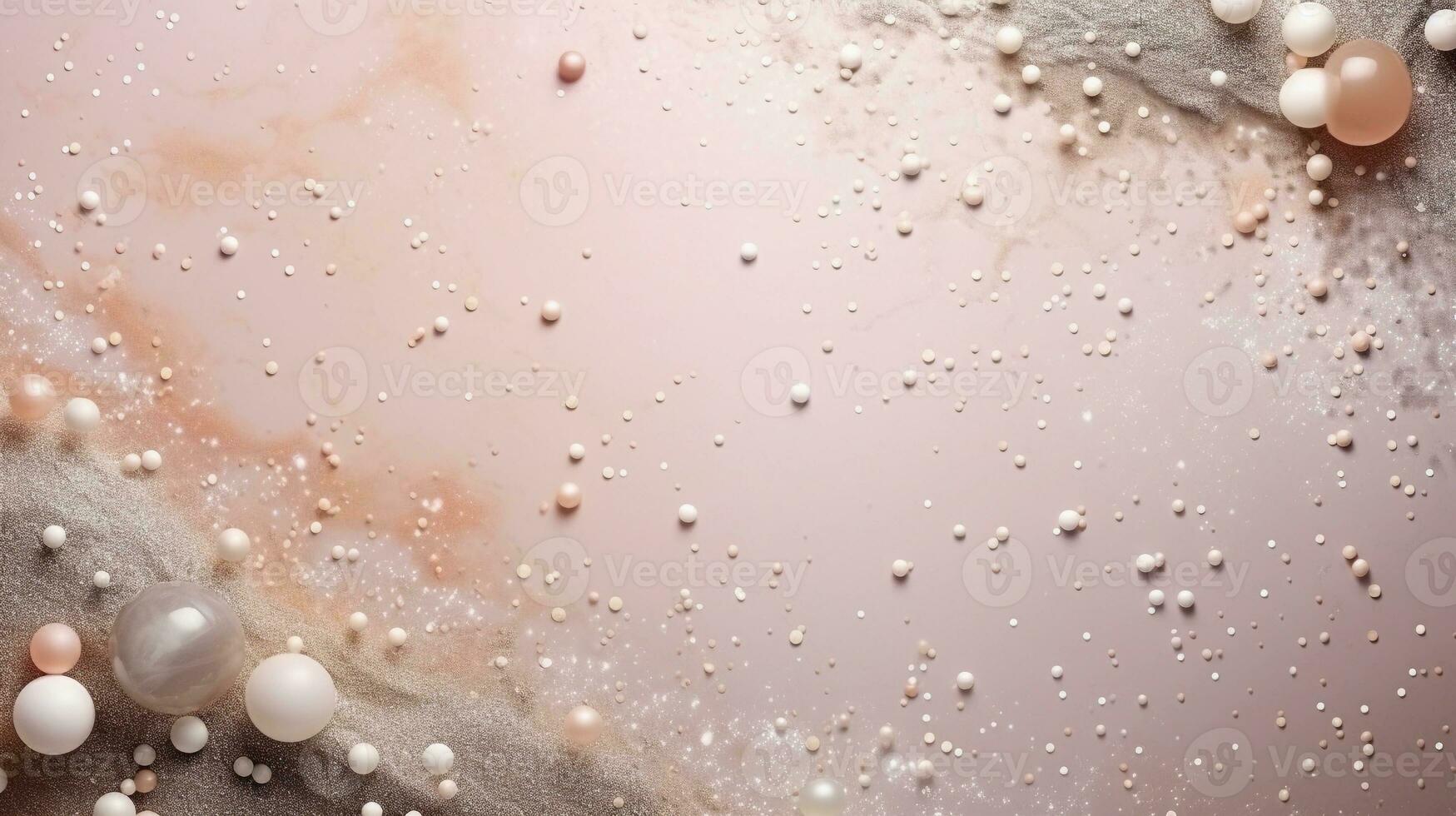 space for text on textured background surrounded by beautiful pearls, background image, AI generated photo