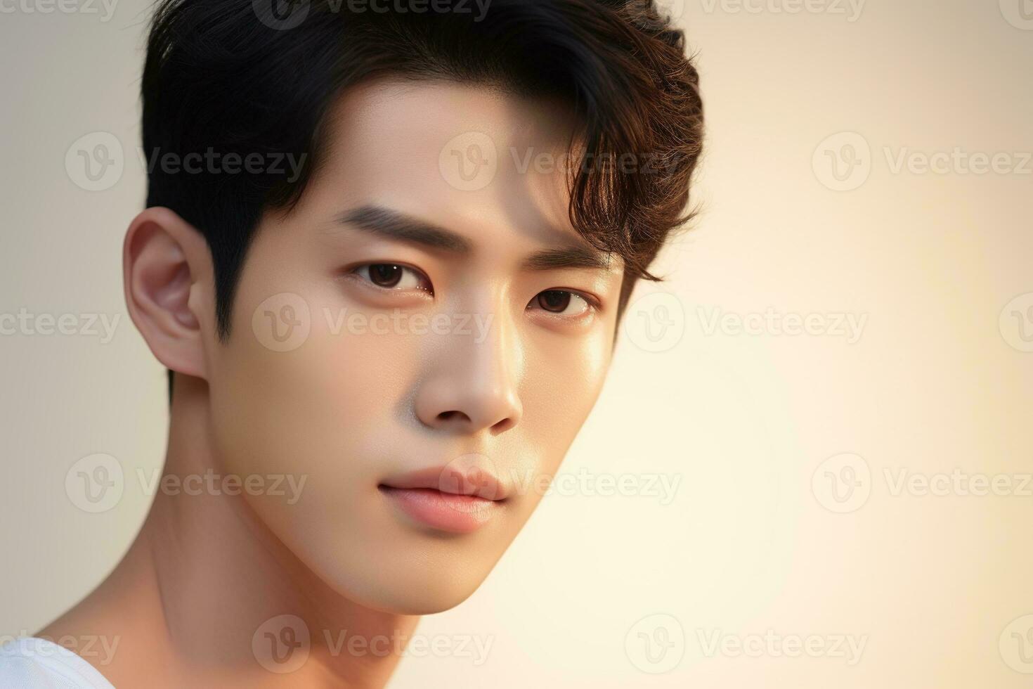 Portrait of handsome young asian man with clean skin, studio shot AI generated photo