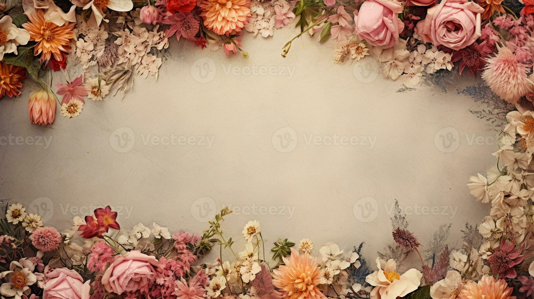 espacio para texto en alfombra texturizado antecedentes rodeado por varios vistoso flores y florales desde parte superior vista, antecedentes imagen, ai generado foto