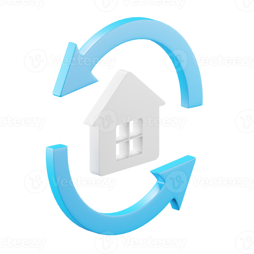 3d ikon tolkning av hus och cirkel pil isolerat bakgrund. png