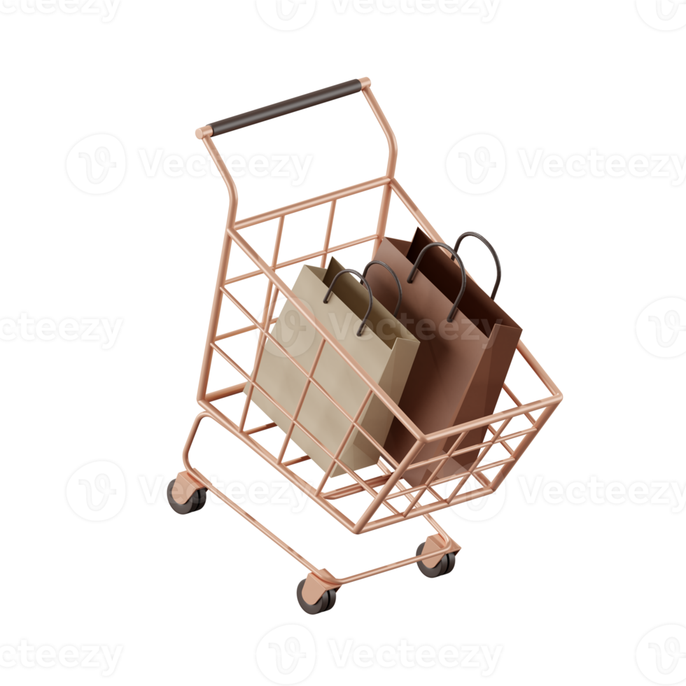 3d render of a cart with shopping bags. png