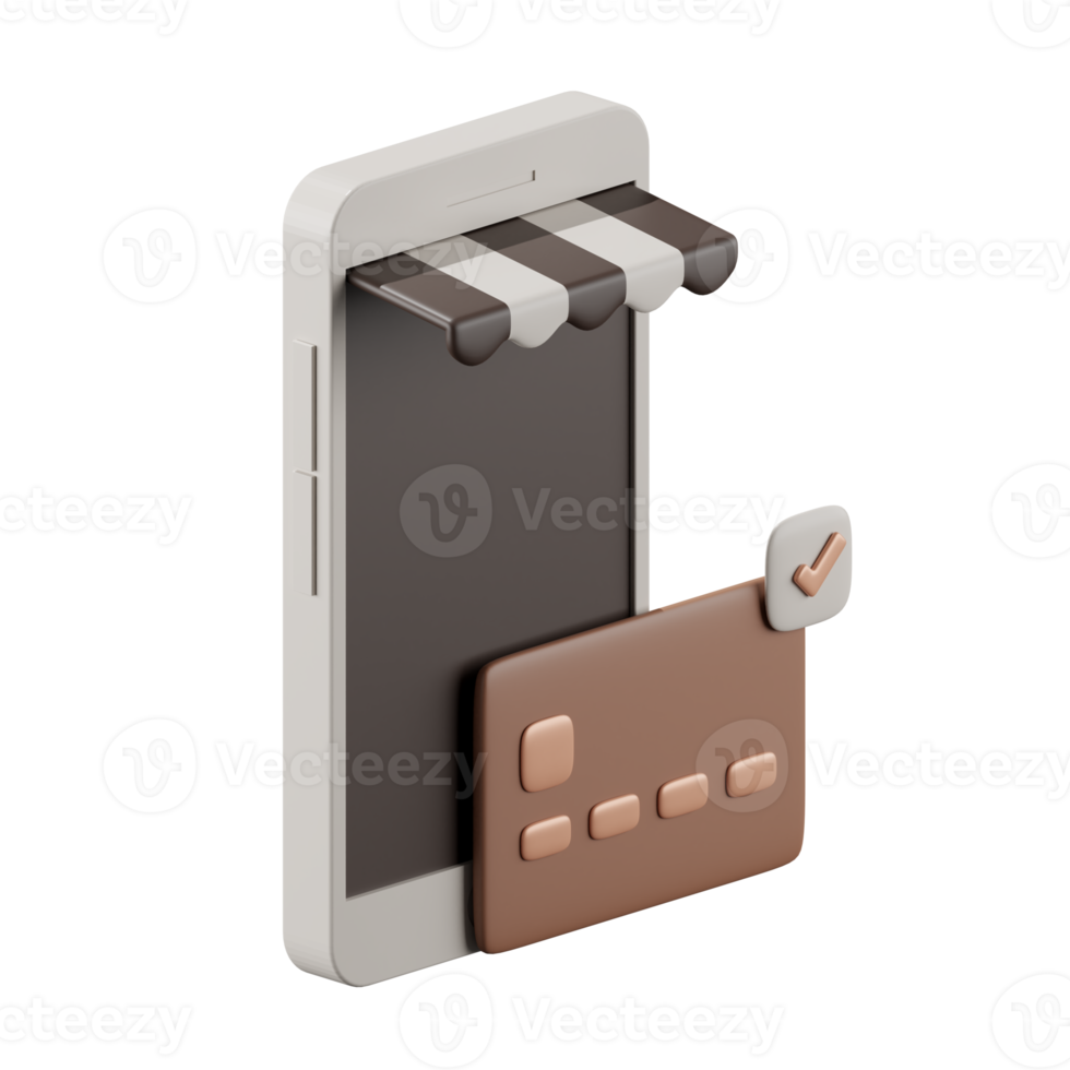 3d render of smartphone with online store and credit card, shopping online concept. png