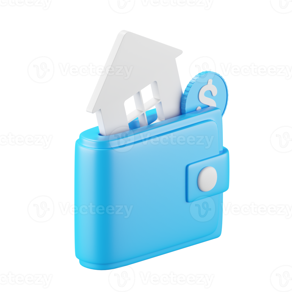 3d icon rendering of wallet and house isolated background. png