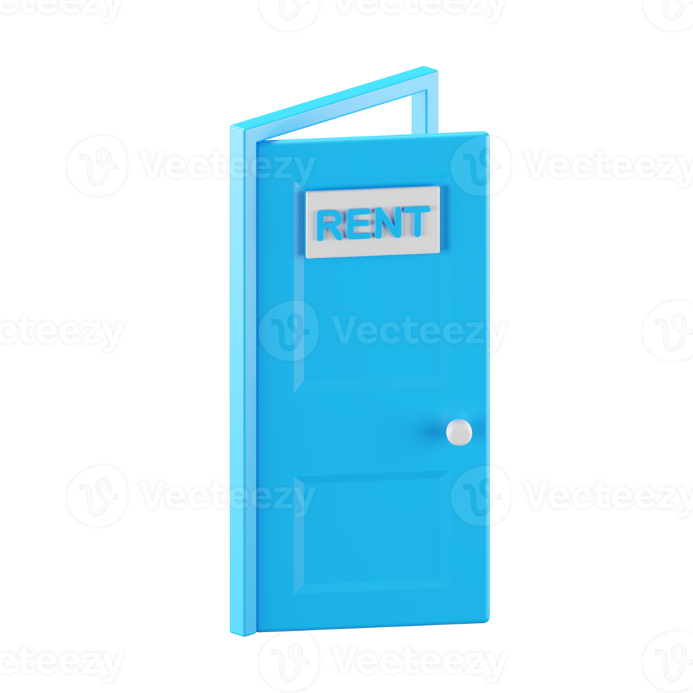 3d icon rendering of door and rent sign isolated background. png