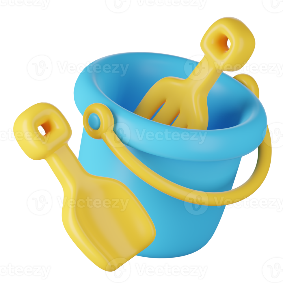 3D render of bucket and shovel toys png