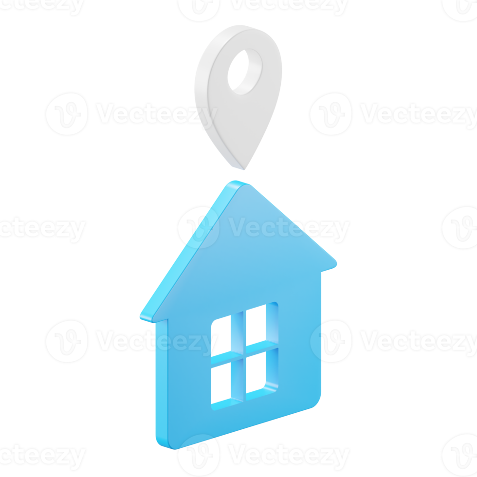 3d icon rendering of house and location pin isolated background. png