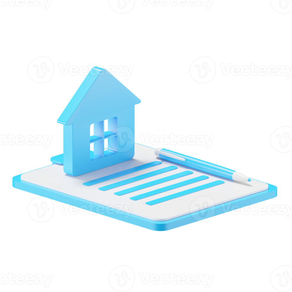 3d icon rendering of real estate agreement paper, contract, document isolated background. png