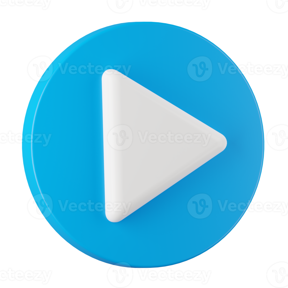 3d render of media play video button icon. png