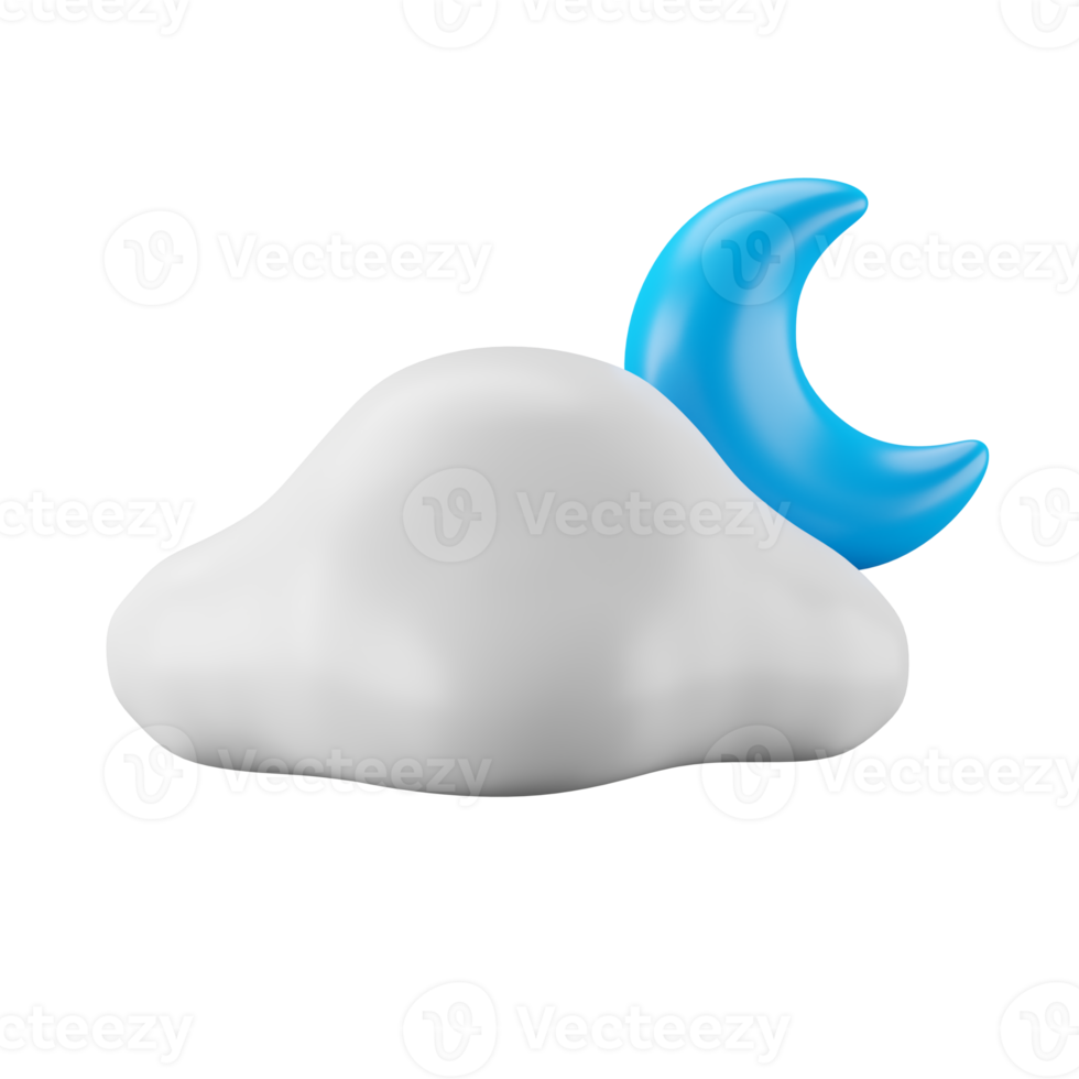 3d icon rendering of cloud and moon, weather forecast. png