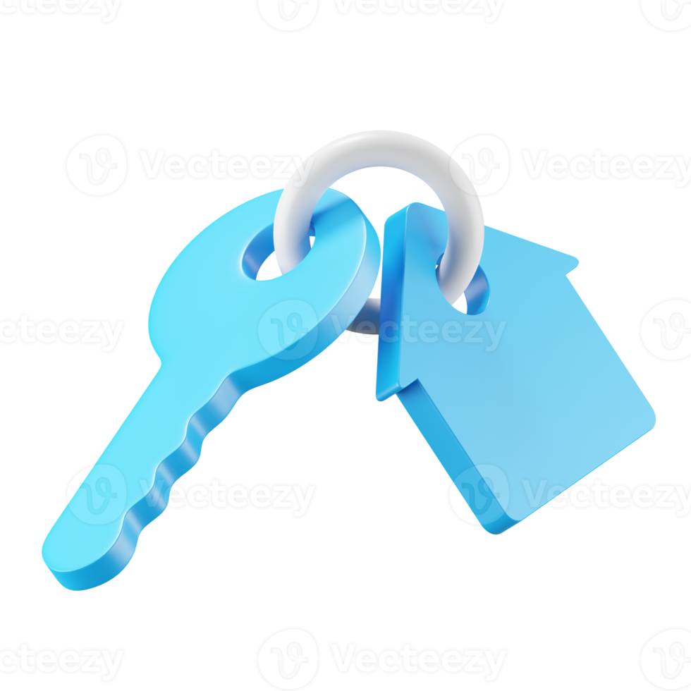 3d icon rendering of key and house isolated background. png